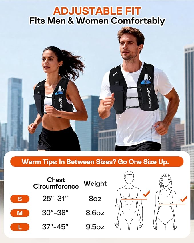 Sportneer Running Vest: Hydration Vest with 500ML Soft Flask, Lightweight Breathable Zero-Bounce Running Backpack for Men Women, Fits 7.2” Phone, Reflective, Ideal for Marathon Trail Training