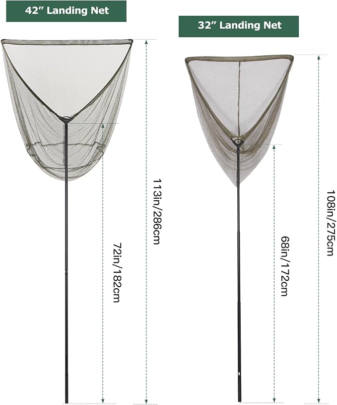 Landing Net for Carp Fishing, 32 Inch Large Fishing Net, 6 Feet Telescoping Carbon Fiber Long Handle Saltwater Big Fish, Holds Up to 88lbs/40kgs, Olive Green, Supplied with Carry Bag
