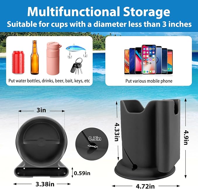 Paddleboard Cup Holder, Paddle Board and Kayak Drink Holder, 2-in-1 Drink & Phone Holder, Paddleboard Accessory for Surfboards, Canoes, SUPs, Kayaks, Boats (Black)