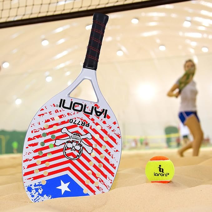 ianoni Beach Tennis Racket,Carbon Fiber Grit Face with EVA Memory Foam Core Beach Tennis Racket