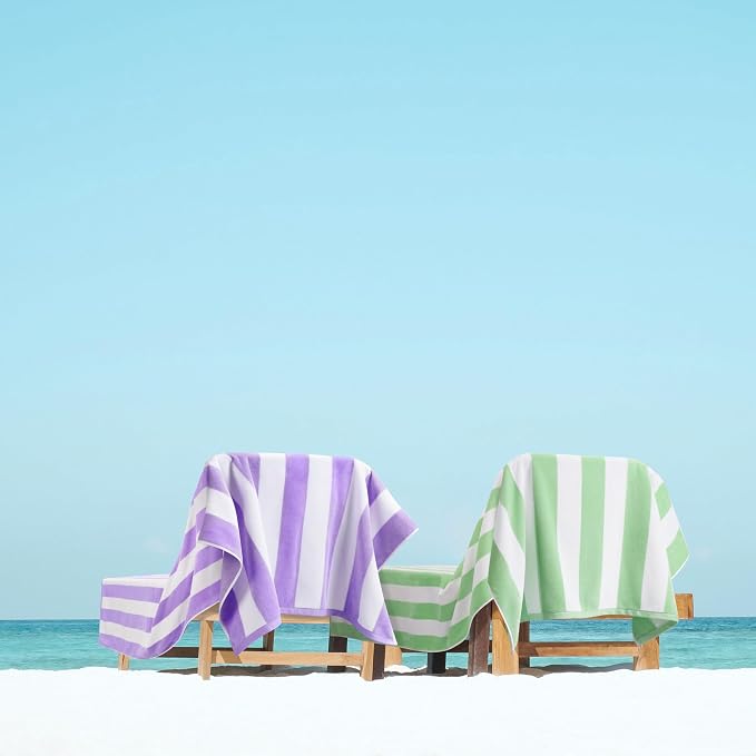 LULUHOME Large Oversized Beach Towel - Big Cotton Towel 36 x 70 Inch Striped Pool Towel, XL Cabana Soft Swimming Towel for Adult Men Women,Pastel Green