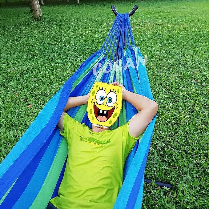 GOCAN Brazilian Double Hammock 2 Person Extra Large Canvas 250x160cm Total Length 350cm Load 500lb Cotton Hammock for Garden Outdoor and Indoor