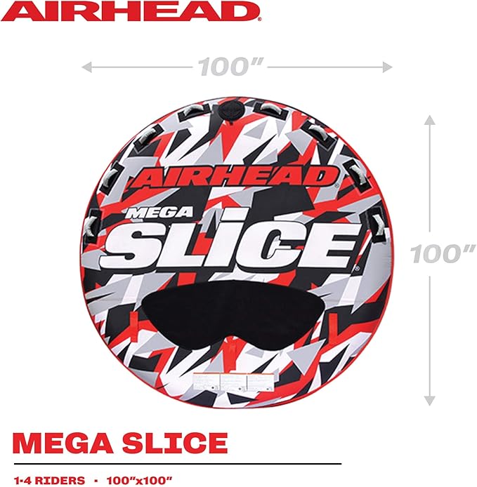 Airhead Slice Towable 2-4 Rider Models, Tube for Boating and Water Sports, Heavy Duty Full Nylon Cover with Zipper, EVA Foam Pads, and Patented Speed Safety Valve for Easy Inflating & Deflating