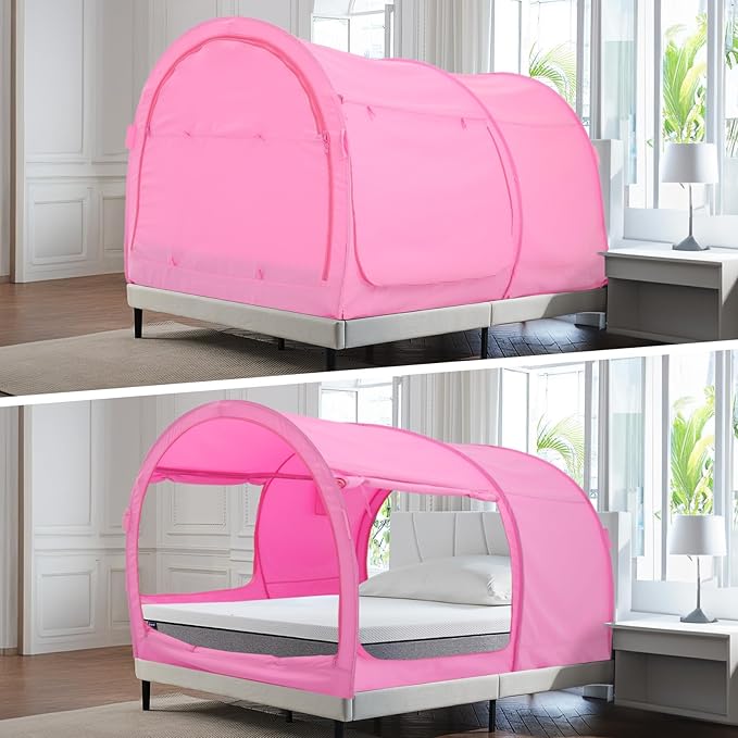 Alvantor® Bed Canopy Bed Tents Dream Tents Privacy Space Twin Size Sleeping Tents Indoor Pop Up Portable Frame Curtains Breathable Grey Cottage (Mattress Not Included) Reducing Light