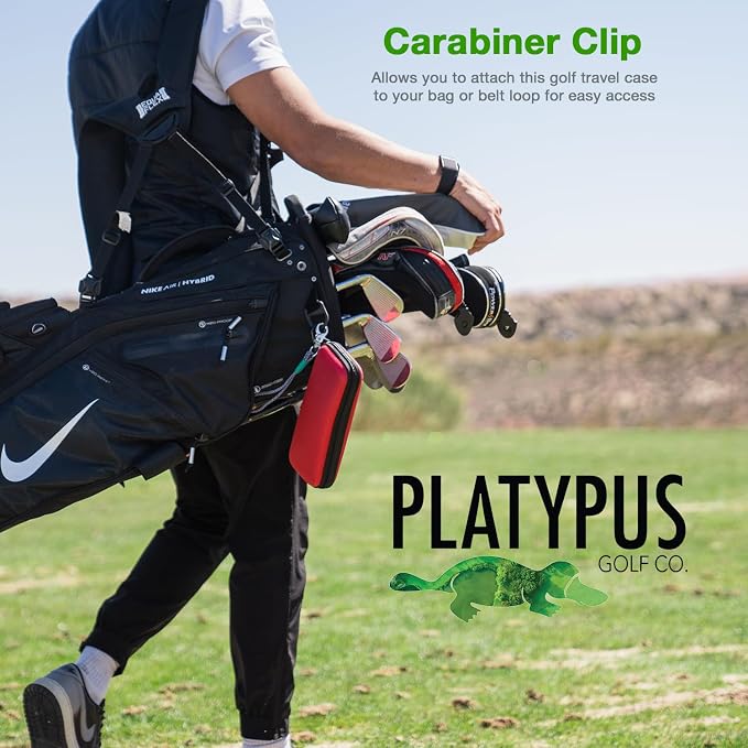 Platypus Golf Co. Golfing Caddie EVA Travel Case Organizer with Bamboo Tees & Ball Marker - Hand Reversible Hinging Glove Shaper & Holder, Mesh Pocket & Storage Slots, Golfers Cases for Men & Women