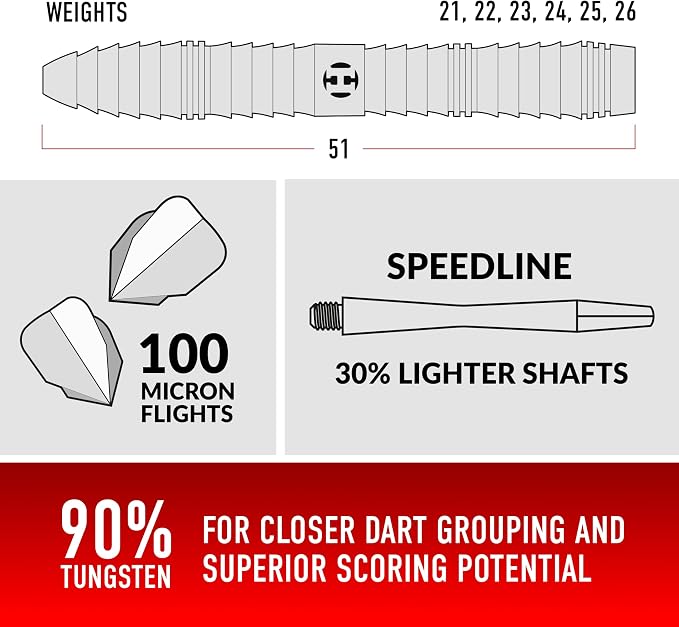 Harrows Sabre 90% Tungsten Steel Tip Darts Set I 21g to 26g All Weights Available I Huge 24pcs Bundle with Spare Shafts, Prime Flights & Travel Case