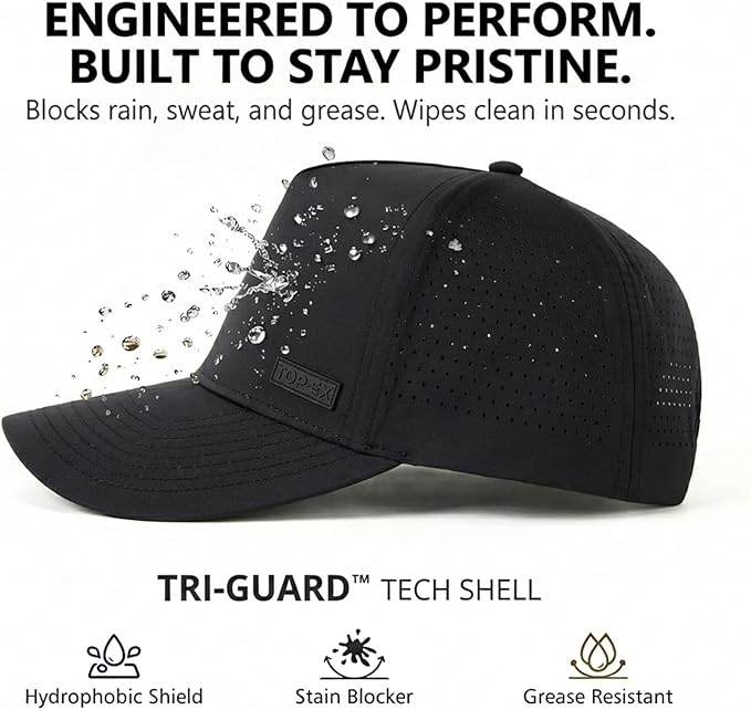 TOP-EX Performance Baseball Hat for Men Water Resistant Golf Cap Running Cooling Snapback Laser Perforated