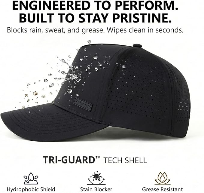TOP-EX Performance Baseball Hat for Men Water Resistant Golf Cap Running Cooling Snapback Laser Perforated