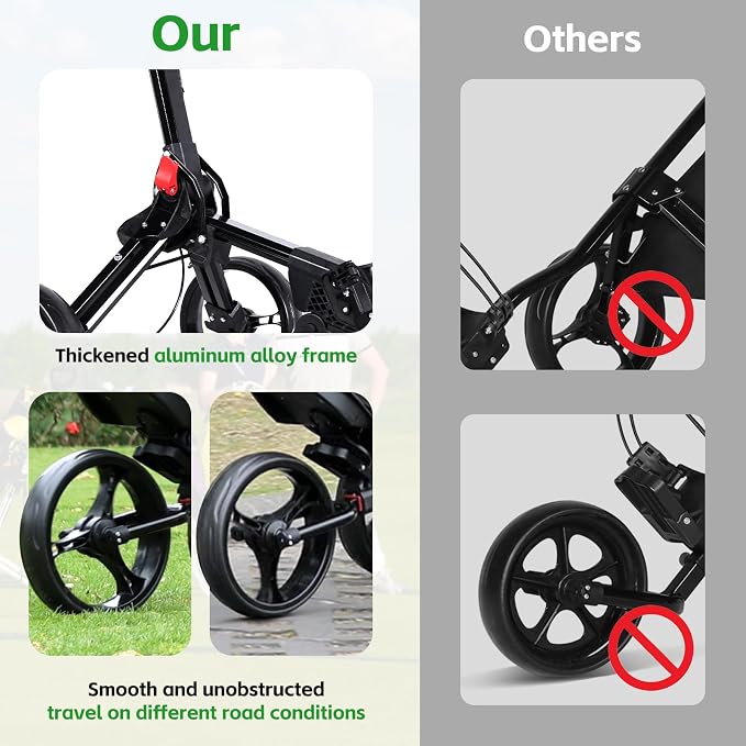 Lakehood Golf Push Cart, 3 Wheel Golf Push Cart Foldable and Golf Bag Cart, Push Cart Golf Easy to Open/Fold, Golf Caddy Push Cart with for Different Terrain with Umbrella Stand Cup Holder Scoreboard