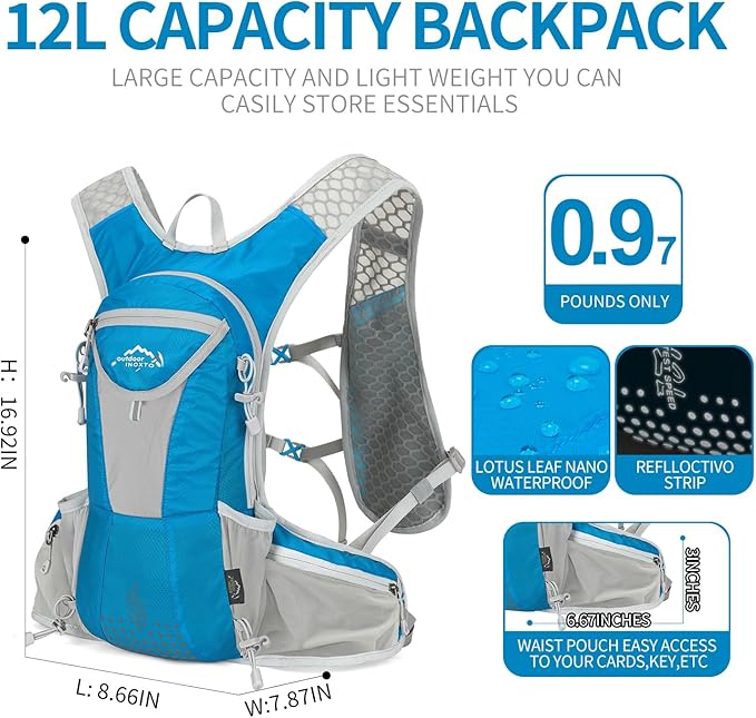 IX INOXTO Hydration Pack Backpack, Lightweight Water Backpack with 2L Hydration Bladder Daypack for Men Women,Running Hydration Vest for Trail Running Hiking Cycling Race Climbing