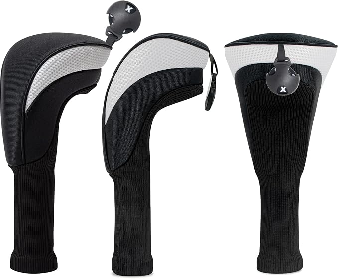 Golf Club Head Covers for Woods 3/4/5/6 Pieces Long Neck Mesh Sports Golf Club Headcovers Set with Interchangeable No. Tags 3 4 5 6 7 X Golf Accessories for Men Women