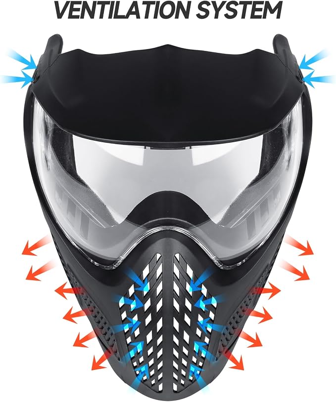 Xaegistac Paintball Mask-Intergrated Sun Visor Airsoft Mask, Wide Field of View, Anti Fog, Adjustable Headband for Paintball, Airsoft