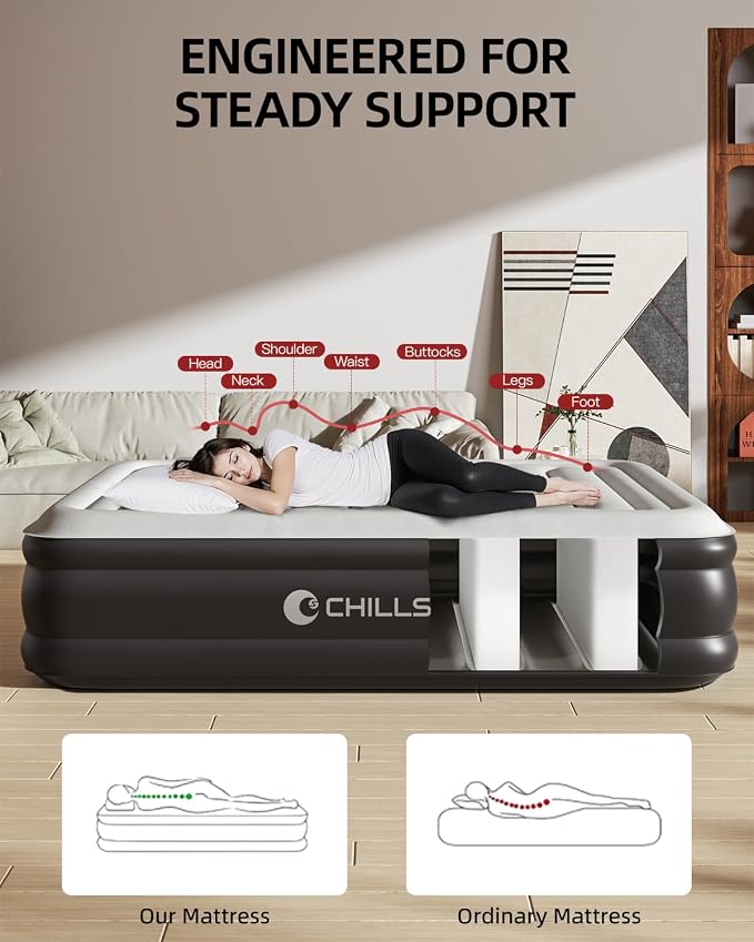 CHILLSUN 2026 Upgraded King Air Mattress with Built in Pump, 18" Raised Comfort Blow up Mattress, Luxury Air Bed Inflatable Mattress for Guests Home& Camping, Colchones Inflables 800lbs Max