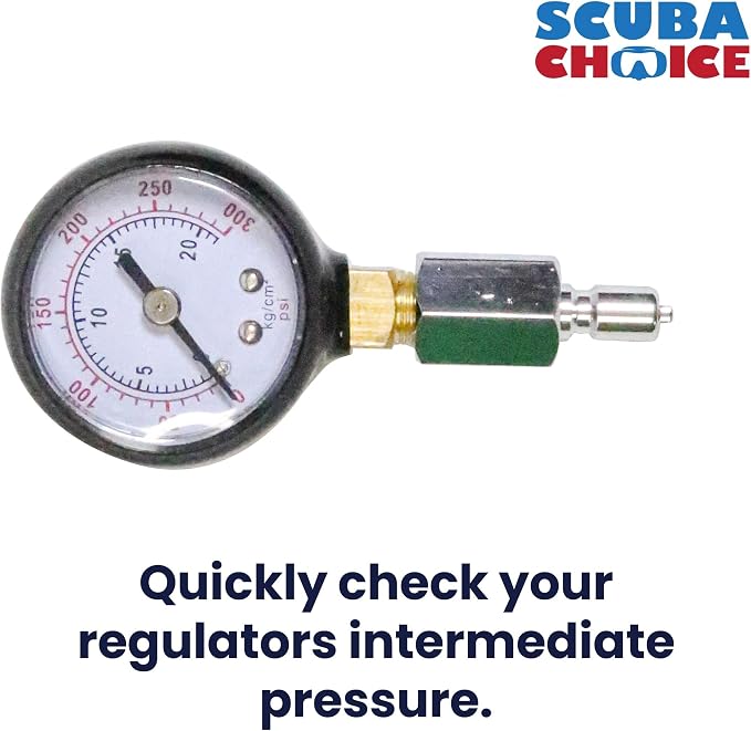 Scuba Choice 1.5" Regulator Intermediate Pressure Checker Gauge - 300 PSI, Accurate Diving Pressure Test Tool for Regulator Maintenance & Safety - Compact, Lightweight, Easy-to-Use Design