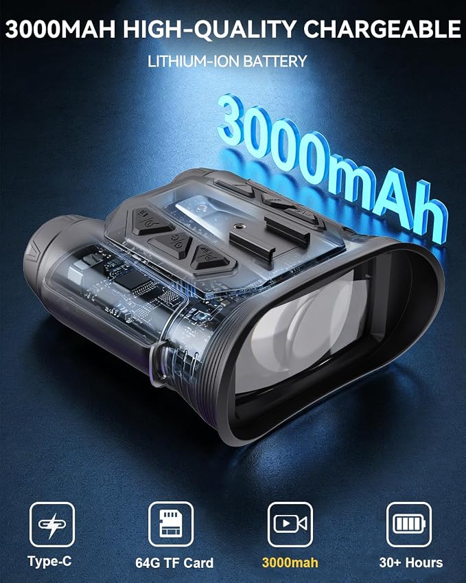Head-Mounted Night Vision Goggles | Helmet-Compatible 4K 48MP Night Vision Binoculars with 16X Zoom, Built-in Compass/Altimeter & Barometer, App Video & Audio Recording, 3000mAh Rechargeable Battery
