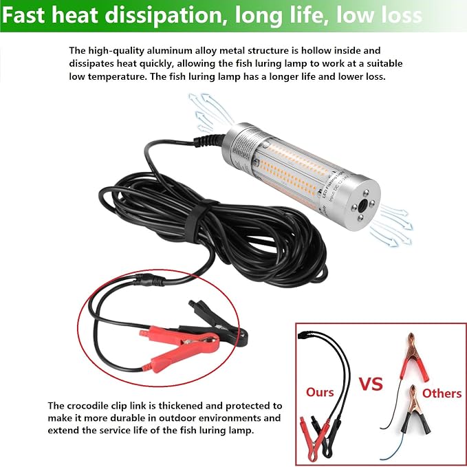150W 20900lm Underwater Fishing Light, IP68 Waterproof Aluminum Super Bright Night Fish Attracting Submersible LED Lamp Lure Bait Finder for Freshwater Saltwater Sea Kayak Ice Dock (Yellow)