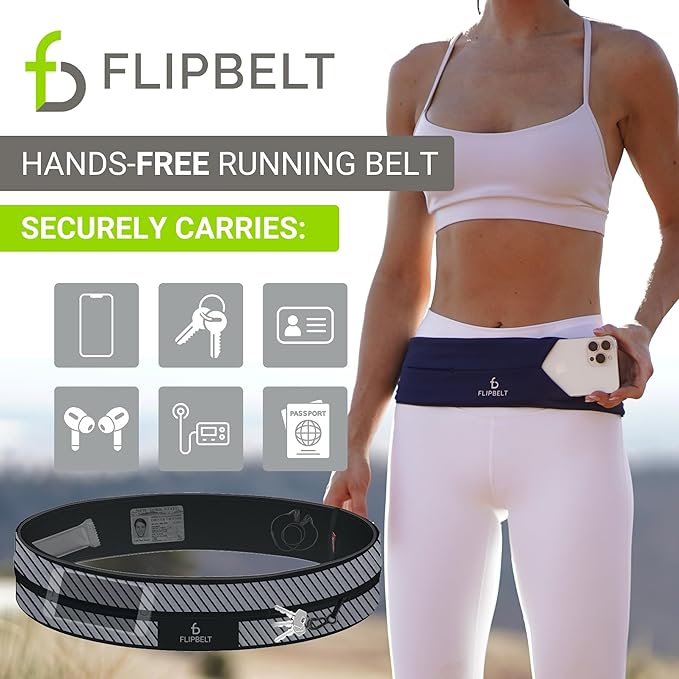 FlipBelt Classic Running Belt, Belt Bag & Fanny Pack for Men and Women - Phone Holder, Waist Pack, Running Accessories, Belt Pouch, Money Belt, USA Running Company