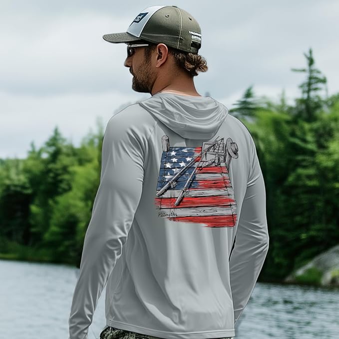 Palmyth Fishing Hoodie for Men Long Sleeve Sun Protection UV UPF 50+ Shirts | Hidden Zipper Pocket, Thumb Loops, Quick-Dry, Side Mesh Panels, Lens Cleaning Cloth, 4-Way Stretch