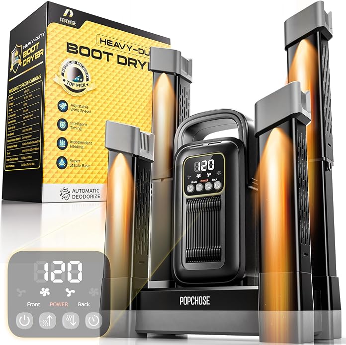 POPCHOSE Boot Dryer Helps Reduce Odor, 1.5H Fast Drying Shoe Dryer, Silent & Adjustable Timer, Forced Heat Boot Warmer