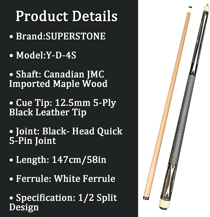 SUPERDIAMOND Pool Cue Stick Set Billiard Cue Sticks with Hard Case, 2-Pieces 58" Pool Table Sticks, 12.5 mm Tip Pool Queue,Pool Stick Set for Home Recreation, Billiards Clubs, Training