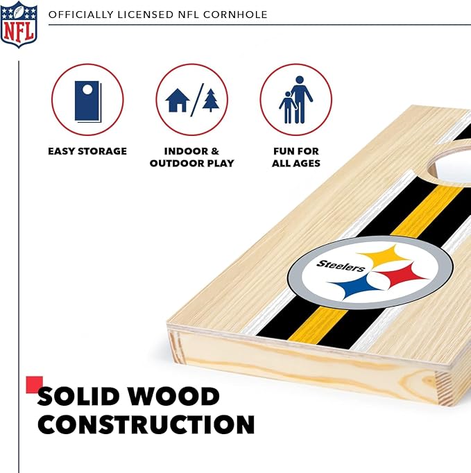 NFL Football Portable Size 1' x 2' Solid Wood Cornhole Set with Direct Print HD Team Graphics – Travel Size