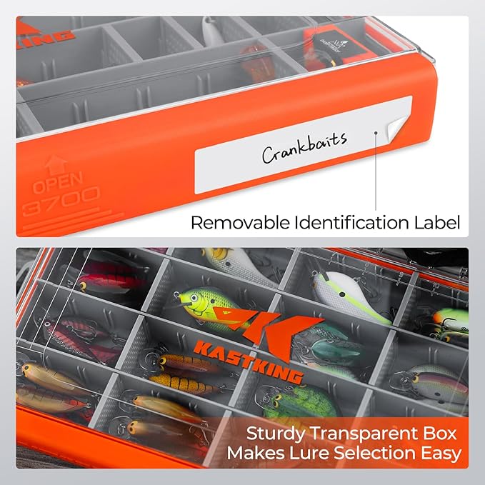 KastKing HyperSeal Waterproof Tackle Box, Waterproof 3700 Tackle Trays, Fishing Tackle Box Organizer with Removable Dividers, Lure Box and Terminal Tackle Storage, 1 Pack