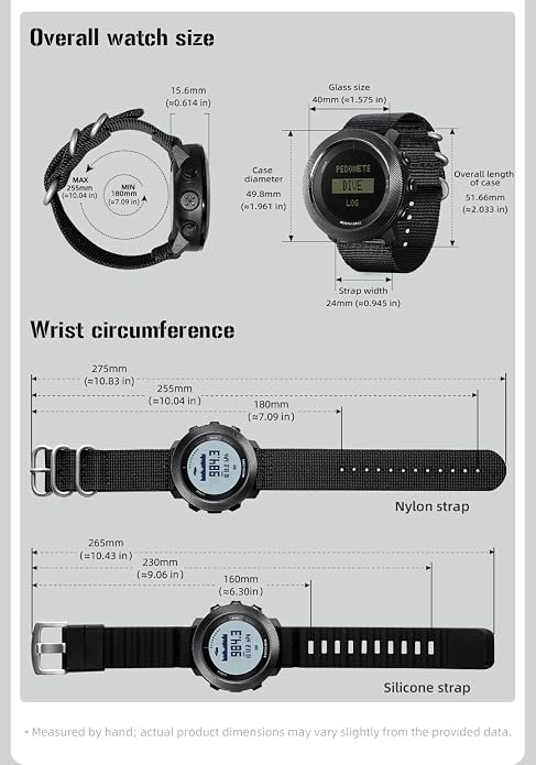 NORTH EDGE Apache-D Freediving Watch for Men, 100M Water Resistant Digital Outdoor Watch with 50M Dive Mode, Compass, Altimeter, Barometer, Thermometer, Pedometer, Rechargeable Hiking Watch