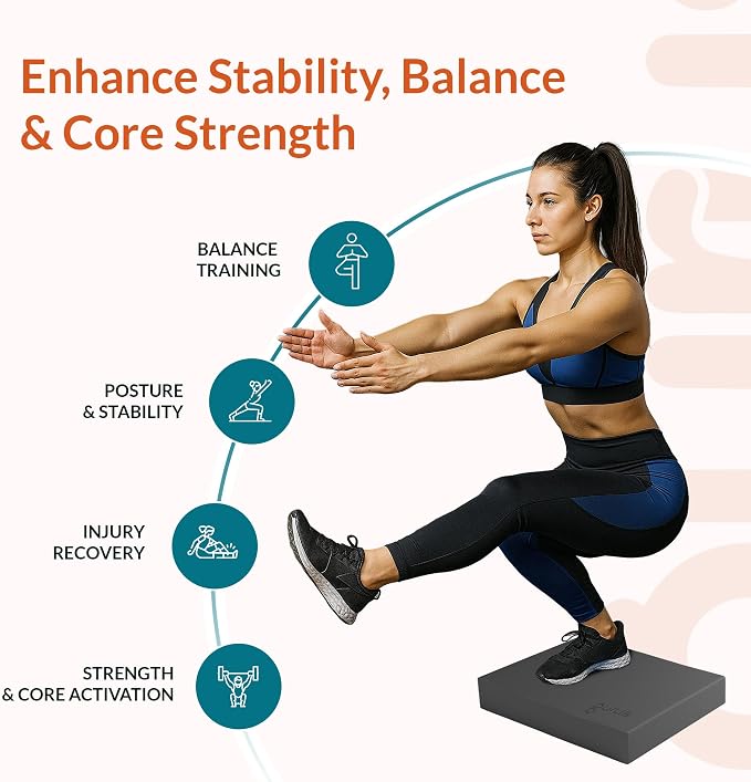 Gurus Balance Pad – High-Density Foam Balance Pad Physical Therapy for Stability & Strength, Exercise Foam Pad for Balancing, Non-Slip Lightweight Trainer for Home Gym & Rehab (Black)