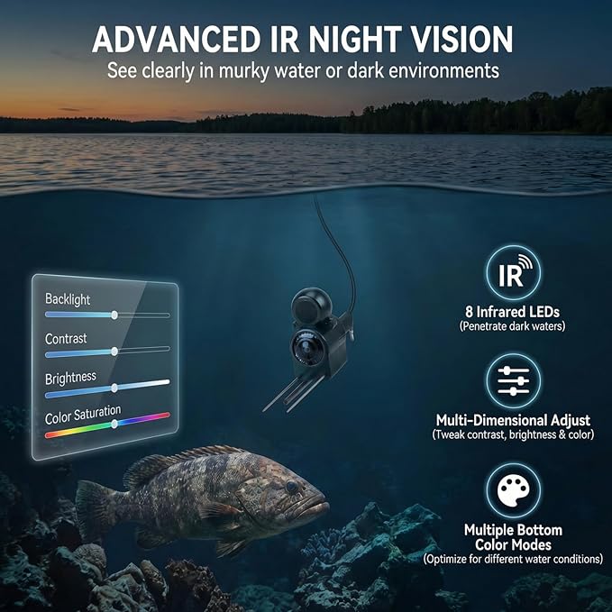 Portable Underwater Camera Fish Finder: 5 Inch IPS with 8000mAh Battery IP68 Waterproof Camera 220°Wide Angle for Lake & Murky Water | Depth Finder for Ice Fishing/Boats/Kayaks