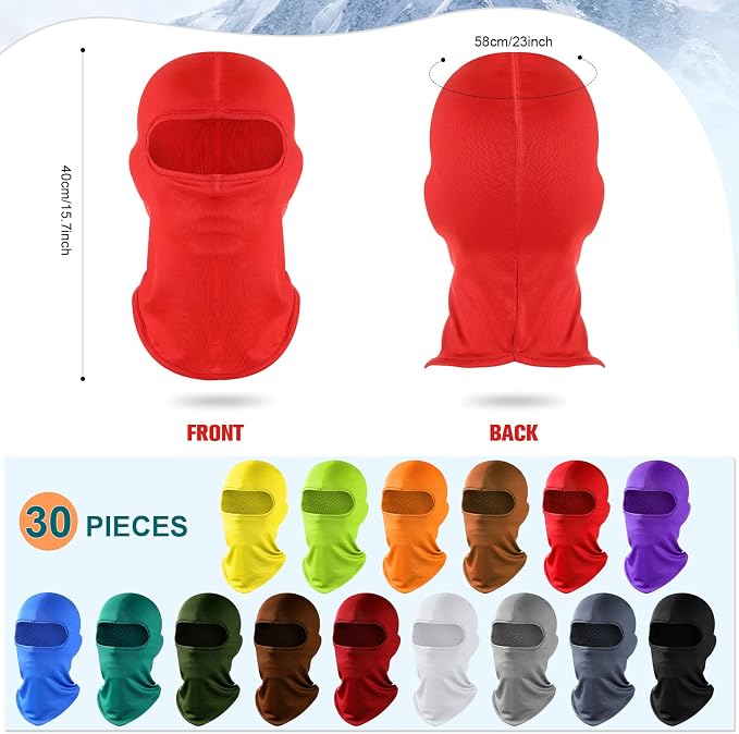 Vicenpal 30 Pcs Balaclava Ski Mask Full Face Cover Neck Gaiter UV Sun Protection for Outdoor Sports Cycling Bandana