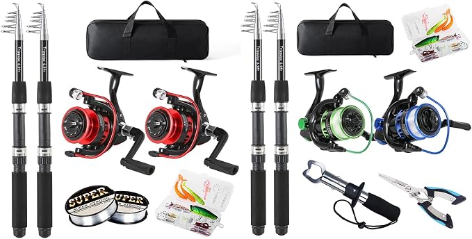 Tripquips Fishing Pole Combo, 6.9ft Telescopic Rods Set, Collapsible Carbon Fiber Fishing Rods, Spinning Reel Set with Carrier Bag Freshwater Fishing Rod and Reel Combos Kits