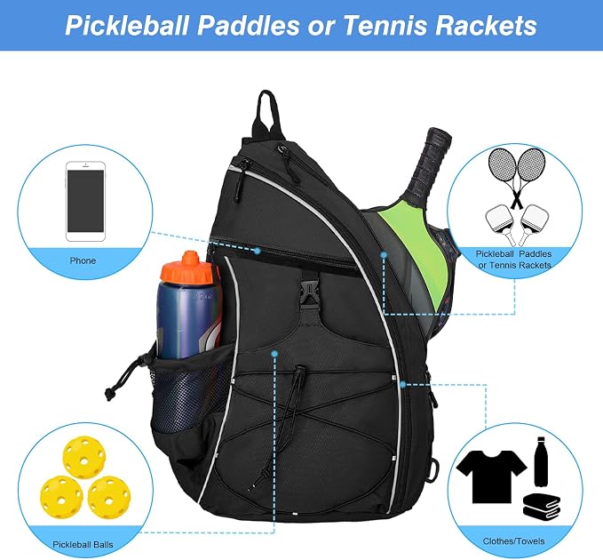 WOLT Pickleball Bag,Crossbody Sling Bags for Women Men,Pickleball Backpack with Fence Hook for Tennis, Racketball
