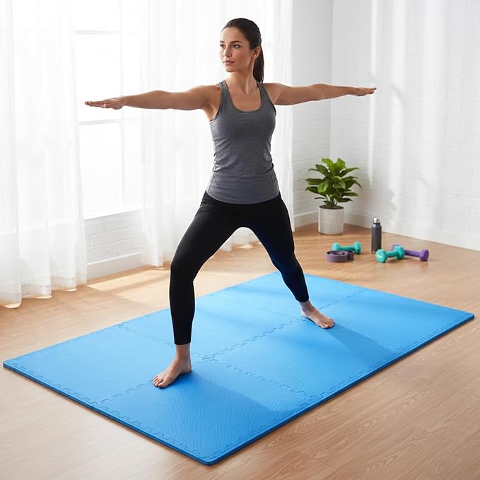 BalanceFrom Puzzle Exercise Mat 1/2" Thick, EVA Interlocking Foam Floor Tiles for Home Gym, Mat for Home Workout Equipment, Floor Padding for Kids, Blue, 24 in x 24 in x 1/2 in, 24 Sq Ft - 6 Tiles