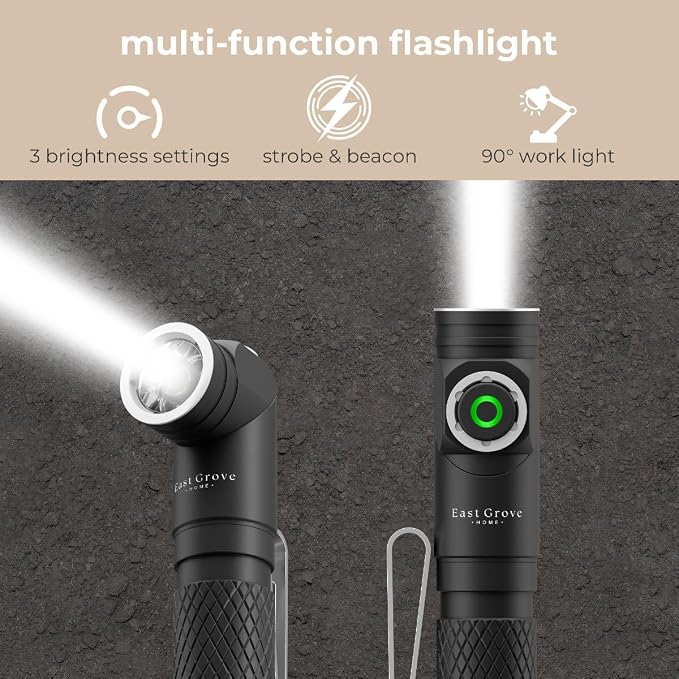 Pocket 3.7in LED USB-C Rechargeable Flashlight 2W 600 Lumens 1,000 MaH 4+ Hours Full Charge with Adjustable Beam, Headlight Strap, and Replaceable Battery