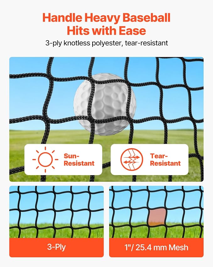 VEVOR Baseball Batting Cage,Professional Softball Baseball Batting Hitting Training Net,Heavy Duty Enclosed PE Practice Portable Pitching Cage Net&Carry Bag,for Backyard,Field,Indoor&Outdoor