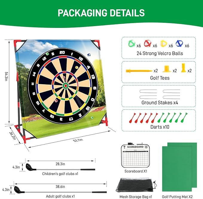 Golf Chipping Game with Stand,Upgrade 54"x 54" Golf Hitting Mat and Practice Set with Sticky Balls Perfect for Backyard Indoor Outdoor Family Battle Game,Christmas Ideal Gifts for Kids Adults (Green2)