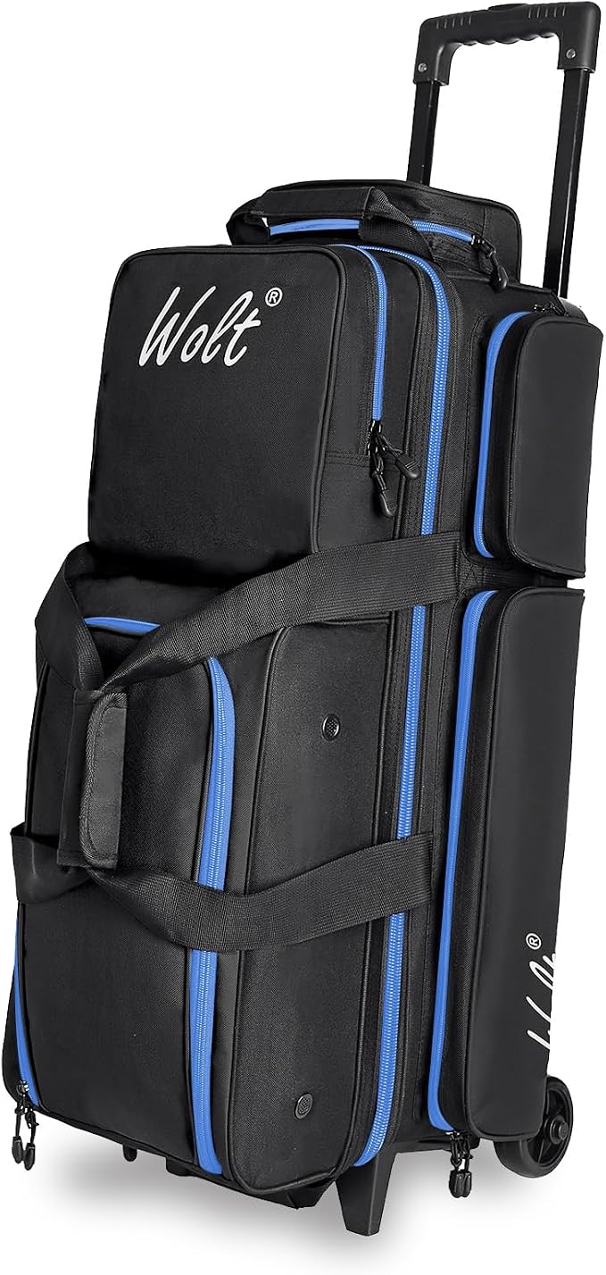 WOLT 3 Ball Bowling Bags with Wheels,Bowling Ball Bag 3 Ball Roller with Separate Shoe Compartment and Accessory Pocket, Retractable Handle Extends to 38’’