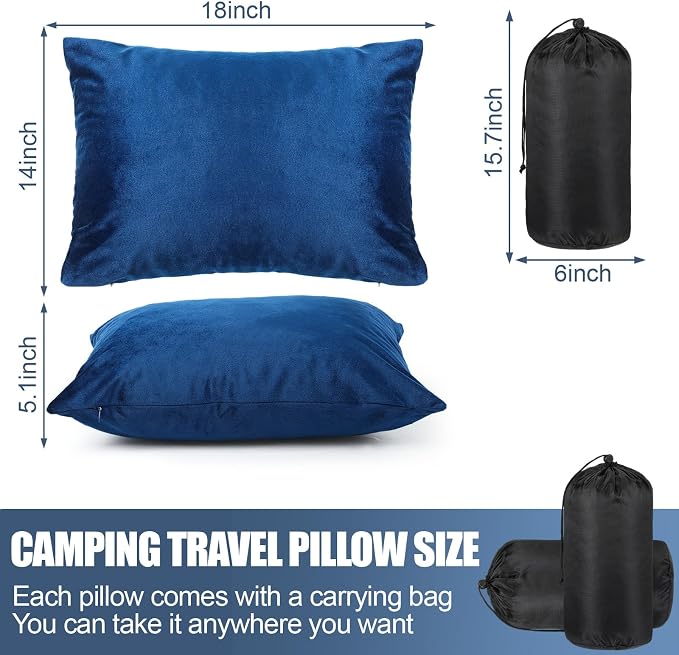 SmoothNovelty 2 Pack Camping Pillow for Sleeping Shredded Memory Foam Travel Pillow with Storage Bag, Compressible Portable Pillow for Outdoor Camp Backpacking Hiking Essential Gear(Blue,Medium)