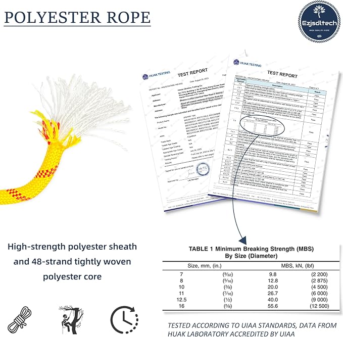 1/2 in x 200 ft Polyester Arborist Rigging Rope, Yellow Braided Tree Climbing Rope 48 Strands for Farm Work and Swinging