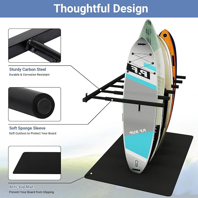 Surfboard Rack Wall Mount 6 Arms/8 Arms, Surfboard Rack for Wall with Rubber Mat, Vertical Paddle Board Storage Holds 6 Boards/8 Boards Storage Mount System at Home and Garage