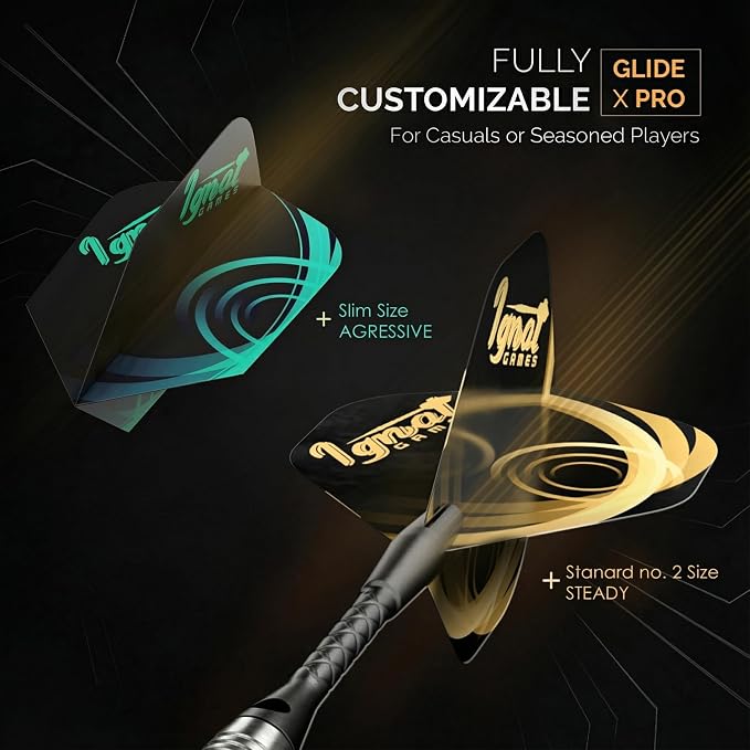 IgnatGames Steel Tip Dart Set - Brass Barrels with Tempered Steel Points, Aluminum Shafts, 16 GlideXPro Flights (Standard No. 2 + Slim), Accessories, Giftable Case