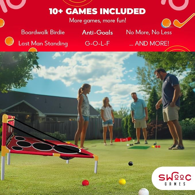 SWOOC Games - Boardwalk Birdie™ | Arcade Style Golf Game with Easy Setup & 10+ Games Included | Cornhole Golf Chipping Game | Indoor & Outdoor Activities for Adults and Family | Backyard Fun