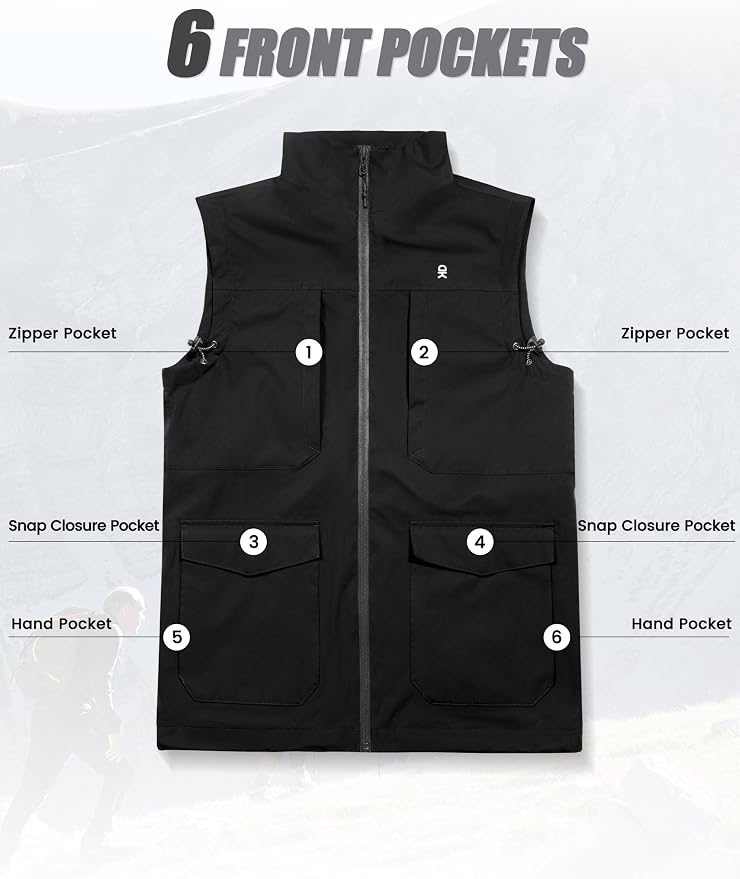 Little Donkey Andy Men's Lightweight Quick Dry Vest Windproof Sleeveless Jacket with 11 Pockets for Travel Fishing Hiking