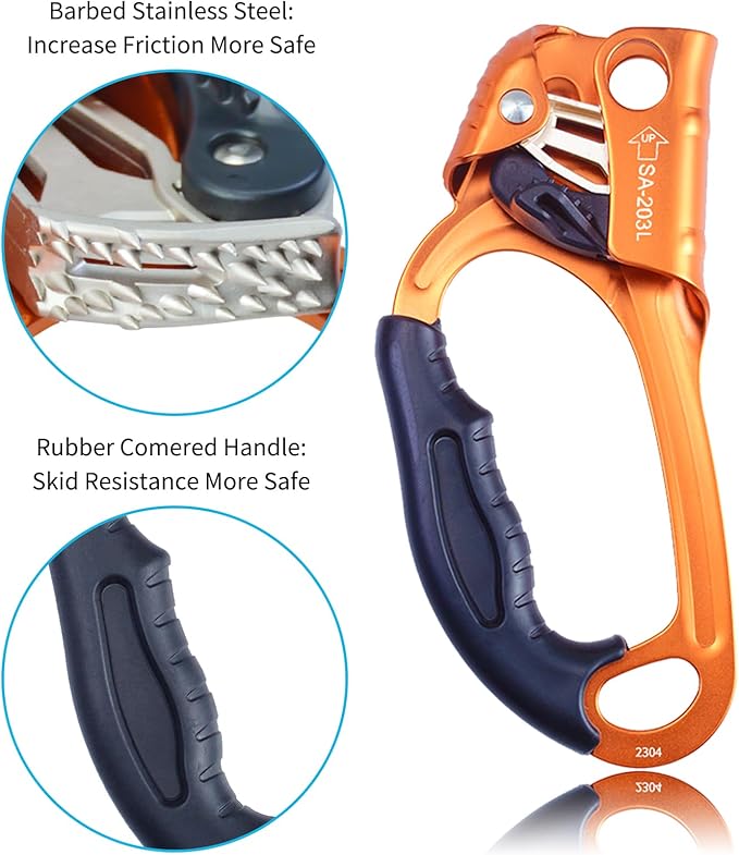 UIAA & CE Certified Climbing Rappelling Equip Hand Ascender Left Right Hand for 8-13mm Rope 4kN
