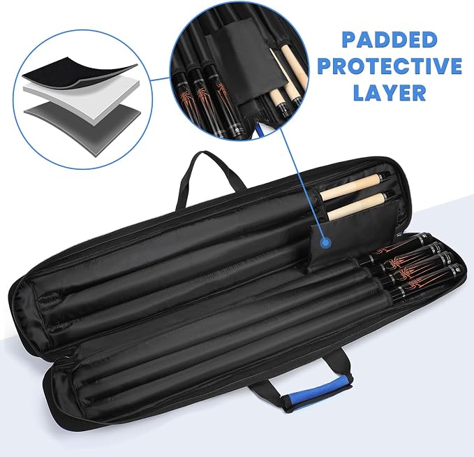 BOSSTIN Pool Cue Case, 3x4 / 5x5 Pool Stick Billiard Cue Accessories Soft Padded Bag Case