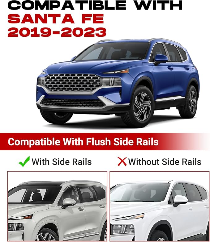 HEKA Roof Rack Cross Bars for 2019 2020 2021 2022 2023 Santa Fe Anti-Theft Aluminum Lockable Cargo Bar Crossbars Surfboards Kayaks Canoe Luggage with Side Rails