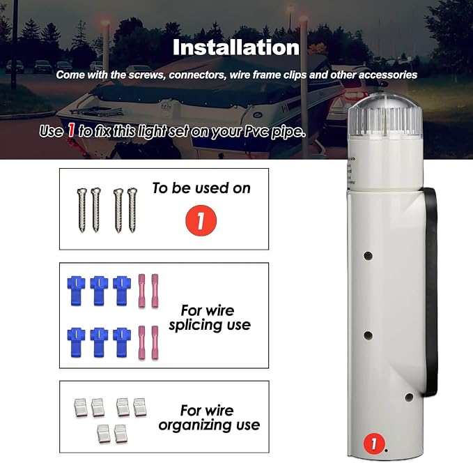 Boat Trailer Guide on Post Pipe Light Set DOT Approved Submersible Boat Trailer Guide Pole Lights for 2-3/8" PVC Pipe LED Lights for Boat Trailers Waterproof 2Pcs White