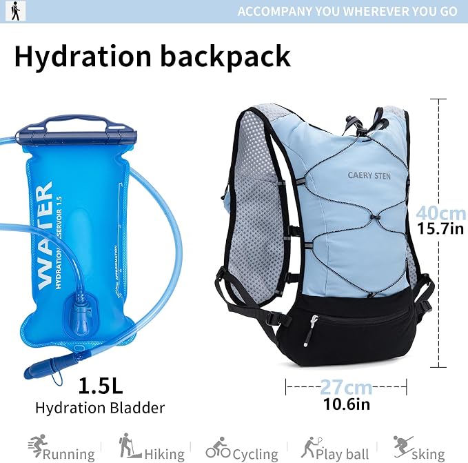 Lightweight Hydration Backpack, 1.5L Water Bag Running Vest | Marathon, Hiking, Cycling, Breathable Adjustable Design, Men & Women