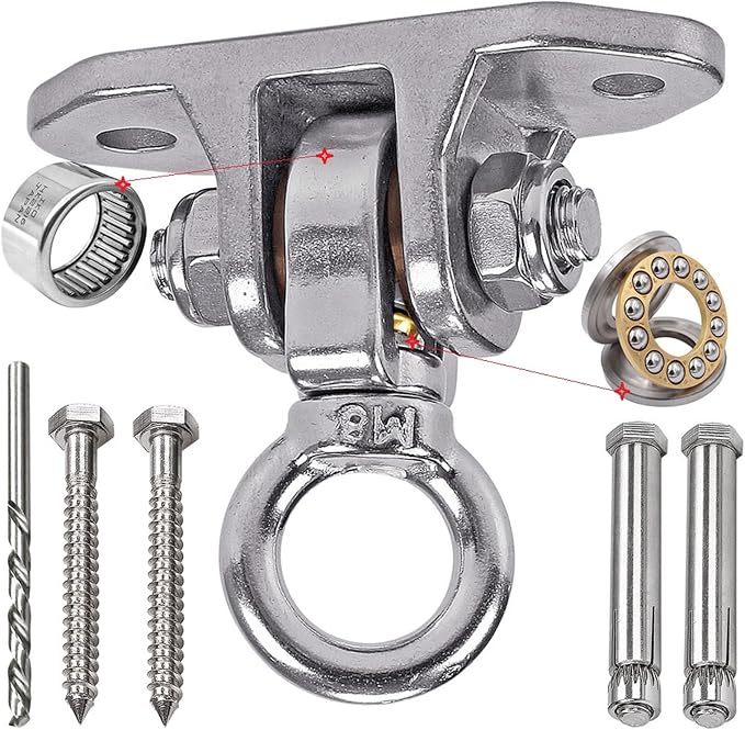 Stainless Steel Heavy Duty Swing Hanger 180°+360° Ceiling Swing Mount Free Swivel Swing Hook Swing Hardware Kit for Yoga Swing Hammock Chair Porch Swing Sets Heavy Punching Bag 1500 LB Capacity
