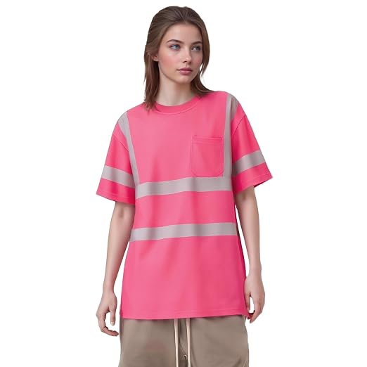 sesafety Safety Reflective Shirtst, Class 2 High Visibility Shirts for Men Construction Work Mesh Short Sleeve Pink M